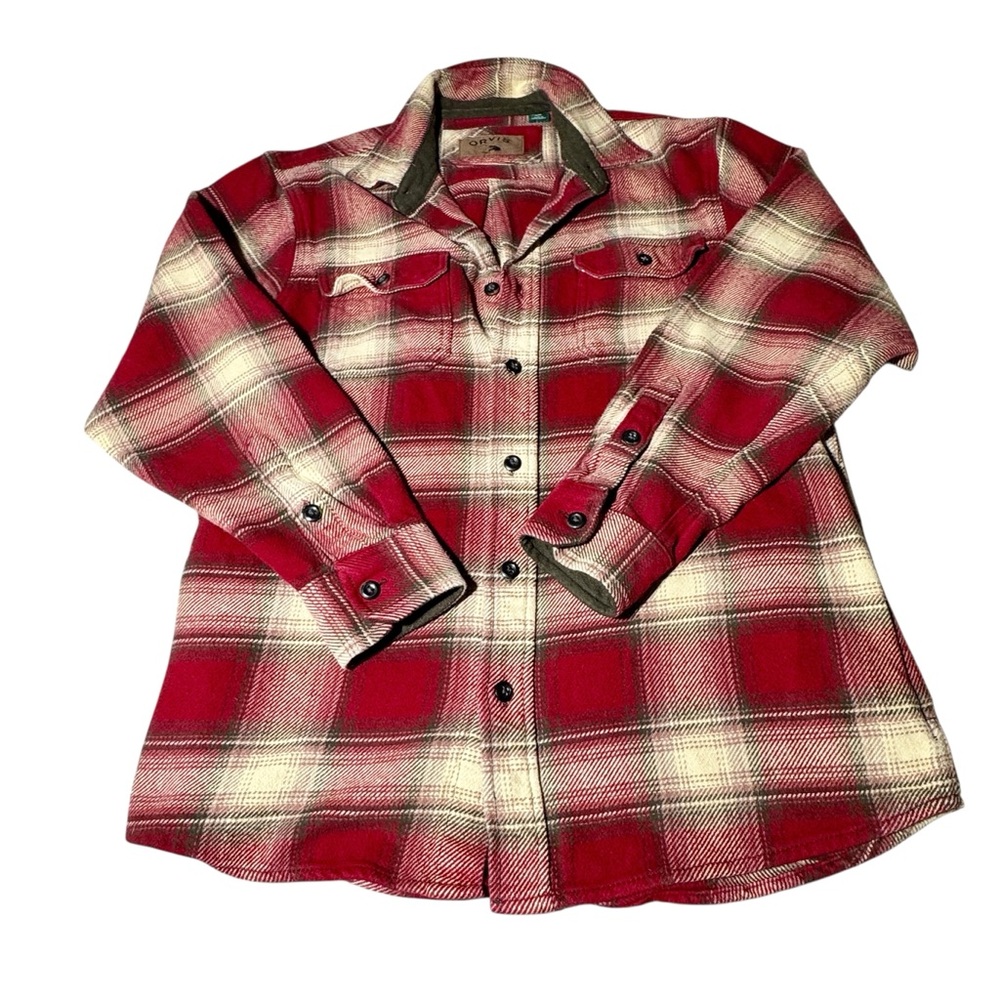 Orvis Flannel Cotton Shacket Shirt Size M Long Sleeve Plaid Outdoor Heavyweight
